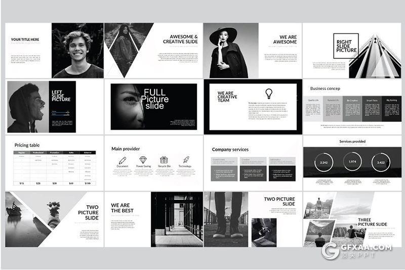 75页黑白时尚杂志风格摄影图片展示PPT模板 - 顶尖PPT