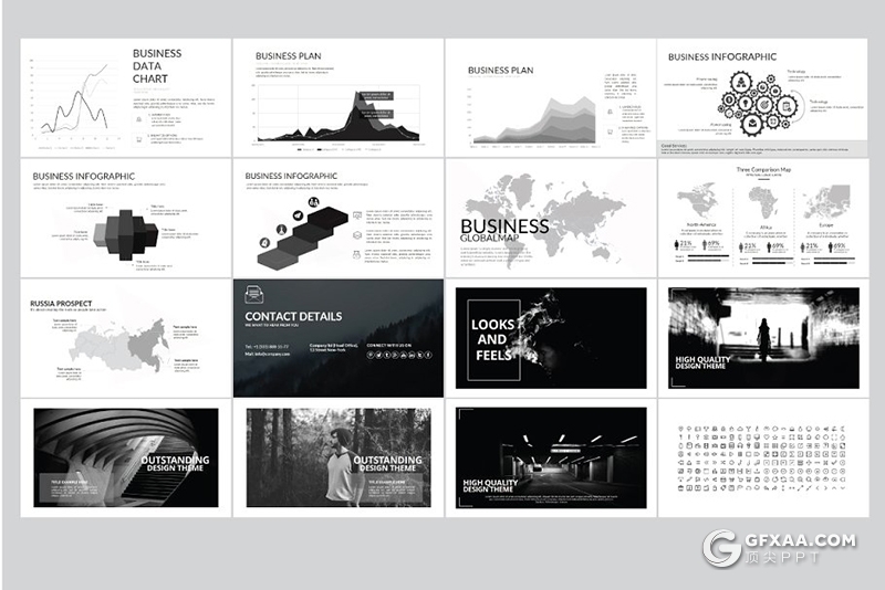 75页黑白时尚杂志风格摄影图片展示PPT模板 - 顶尖PPT