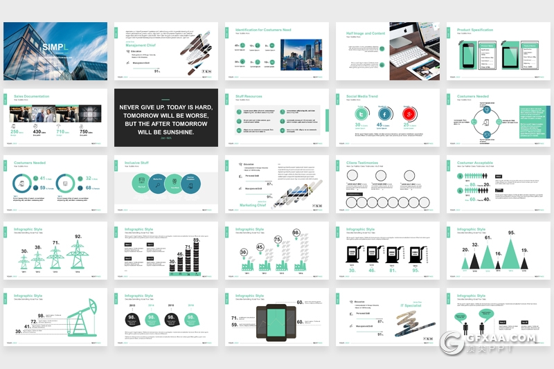 140页扁平化国外商务通用PPT模板数据分析工作汇报企业介绍ppt模板 - 顶尖PPT