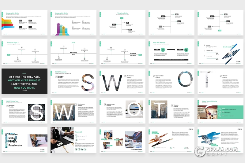 140页扁平化国外商务通用PPT模板数据分析工作汇报企业介绍ppt模板 - 顶尖PPT