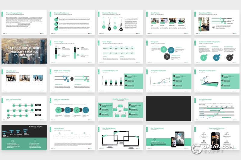 140页扁平化国外商务通用PPT模板数据分析工作汇报企业介绍ppt模板 - 顶尖PPT