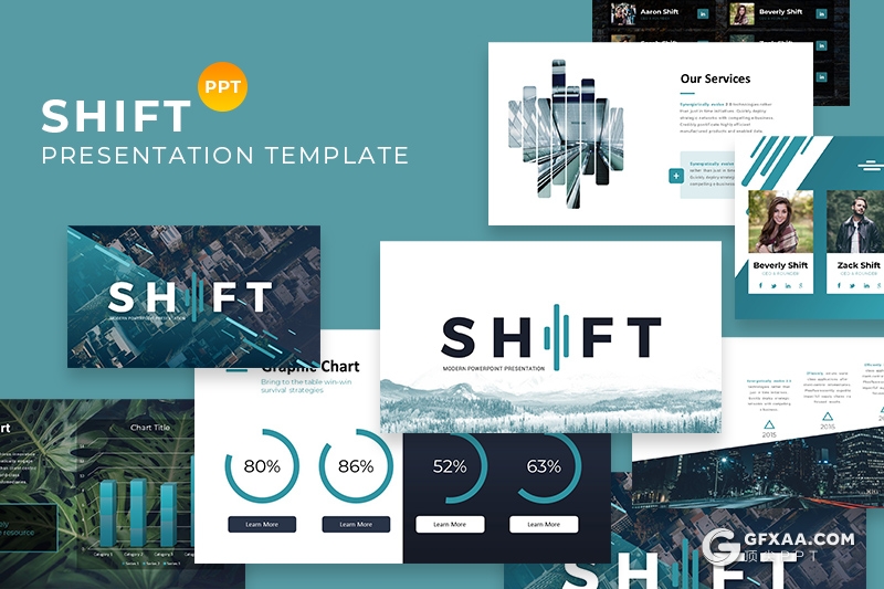 135页国外简约时尚风格团队介绍摄影模特写真商务通用PPT模板 预设24个XML配色文件 - 顶尖PPT