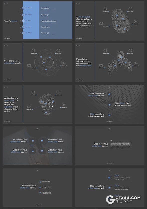 110页黑蓝搭配企业发展史介绍团队项目展示商务keynote模板 - 顶尖PPT