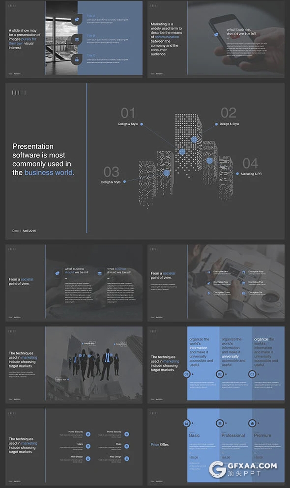 110页黑蓝搭配企业发展史介绍团队项目展示商务keynote模板 - 顶尖PPT