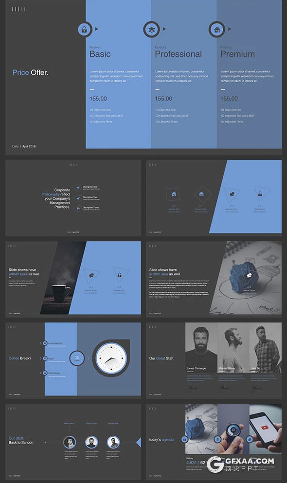 110页黑蓝搭配企业发展史介绍团队项目展示商务keynote模板 - 顶尖PPT