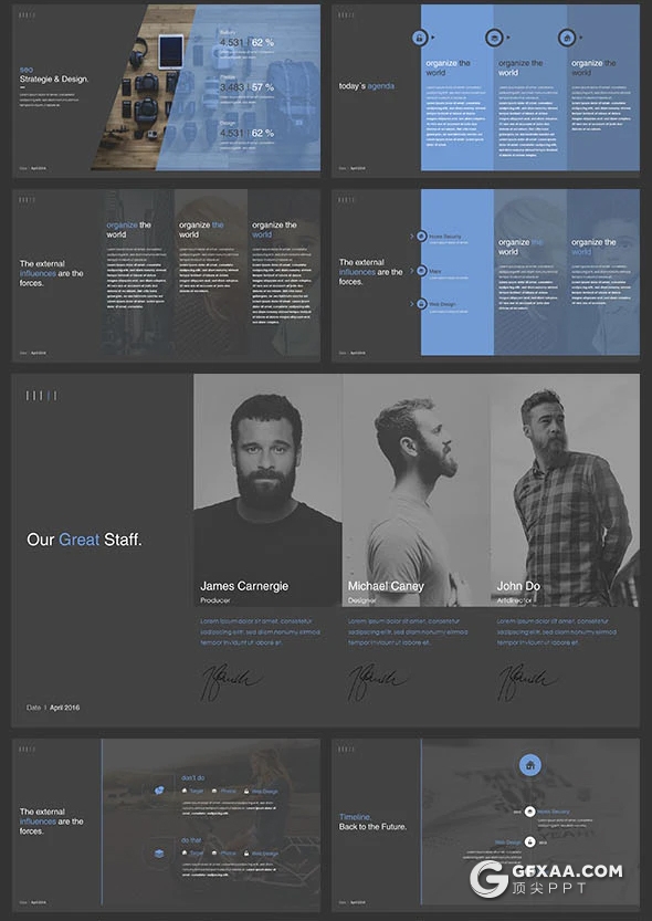 110页黑蓝搭配企业发展史介绍团队项目展示商务keynote模板 - 顶尖PPT