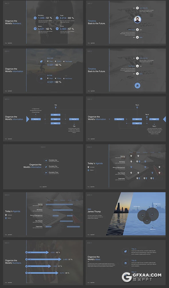 110页黑蓝搭配企业发展史介绍团队项目展示商务keynote模板 - 顶尖PPT