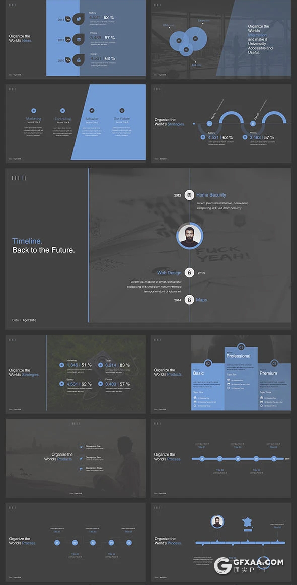 110页黑蓝搭配企业发展史介绍团队项目展示商务keynote模板 - 顶尖PPT