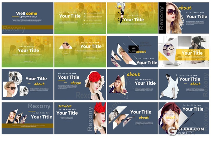 55页时尚杂志模特明星摄影写真图片展示PPT模板 - 顶尖PPT