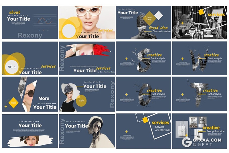 55页时尚杂志模特明星摄影写真图片展示PPT模板 - 顶尖PPT