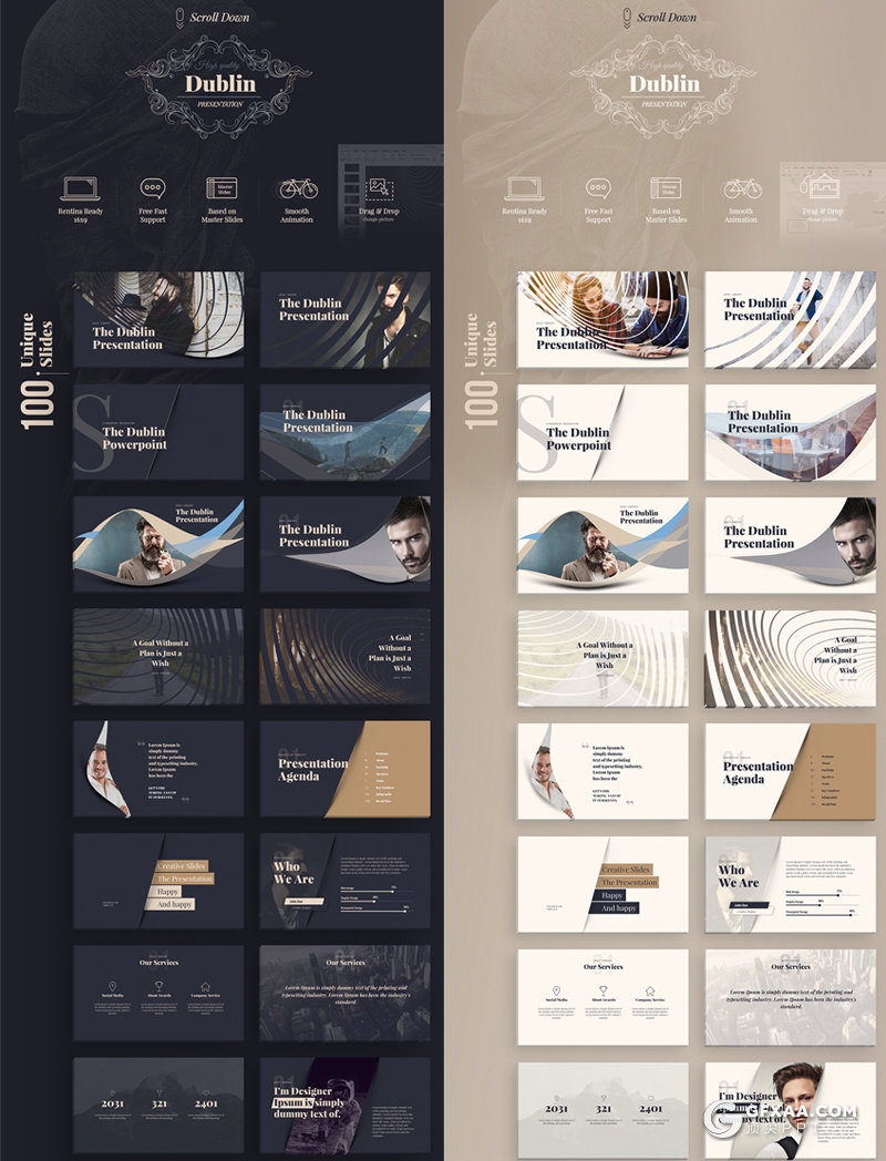 105页黑金两种底色国外高端大气创意商务通用keynote模板 - 顶尖PPT