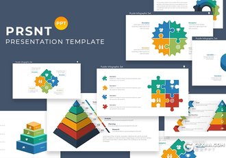 46页扁平化商务企业介绍工作总结PPT创意商务图形ppt模板 - 顶尖PPT