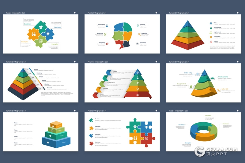 46页扁平化商务企业介绍工作总结PPT创意商务图形ppt模板 - 顶尖PPT
