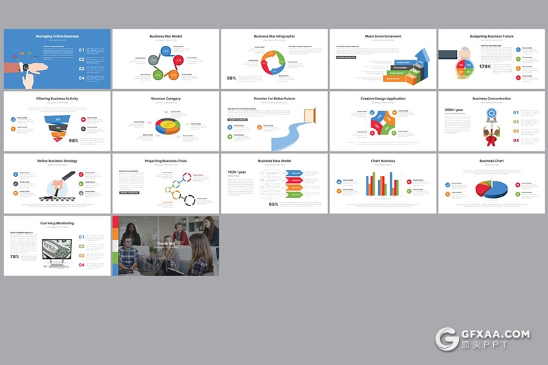92页国外创意卡通商务图形工作汇报项目分析PPT模板 - 顶尖PPT