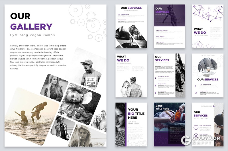 100页A4尺寸创意时尚杂志摄影模特展示企业介绍PPT画册模板 - 顶尖PPT