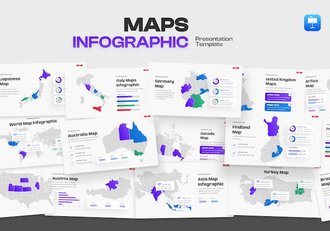 渐变色世界各个国家地图keynote模板 - 顶尖PPT