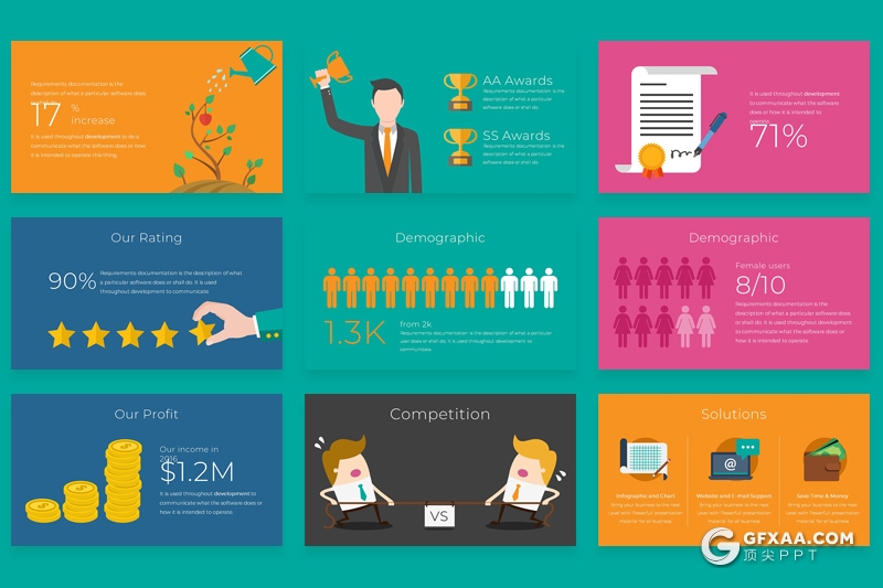 57页扁平化创意卡通人物图形插画PPT模板 - 顶尖PPT