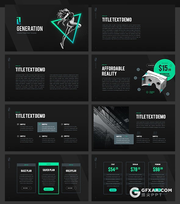33页动画黑底渐变色数据分析统计市场调研分析通用PPT模板 10种主题配色 - 顶尖PPT