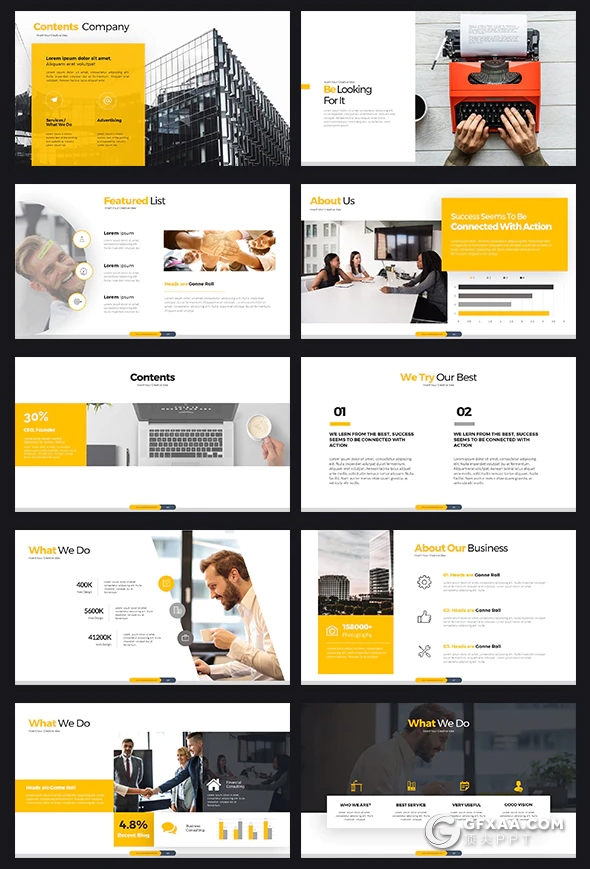 113页5种配色欧美商务企业团队介绍工作汇报总结PPT模板 - 顶尖PPT