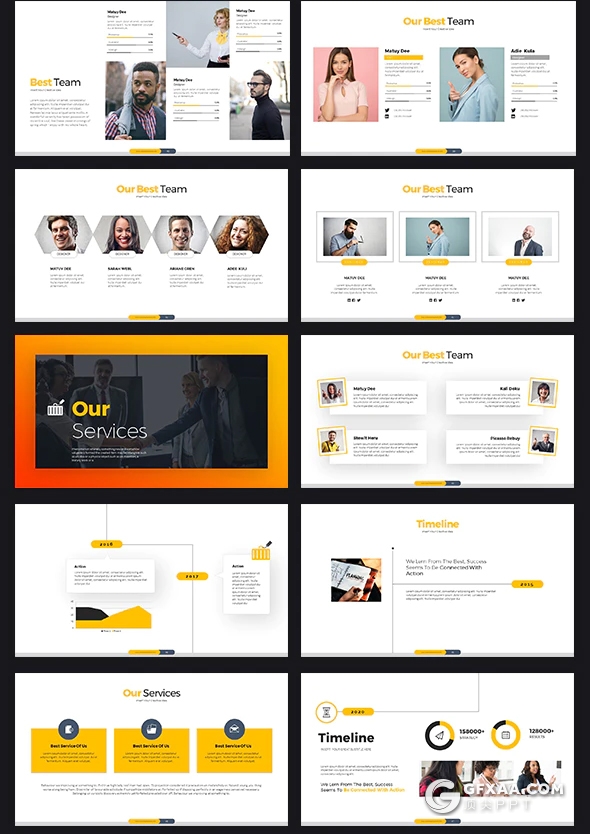 113页5种配色欧美商务企业团队介绍工作汇报总结PPT模板 - 顶尖PPT