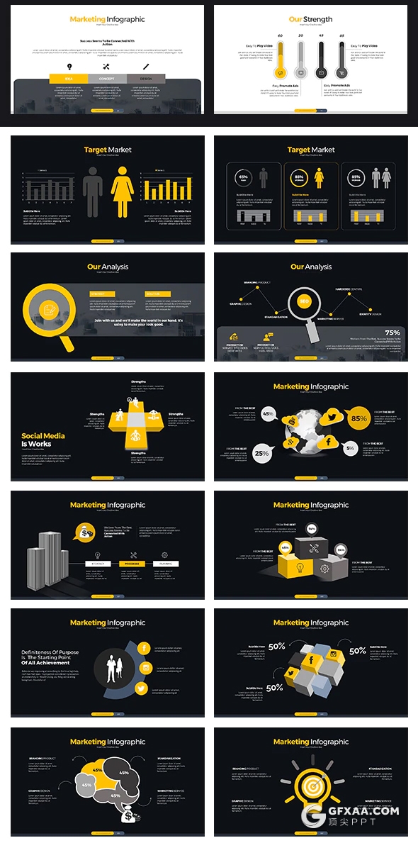 113页5种配色欧美商务企业团队介绍工作汇报总结PPT模板 - 顶尖PPT