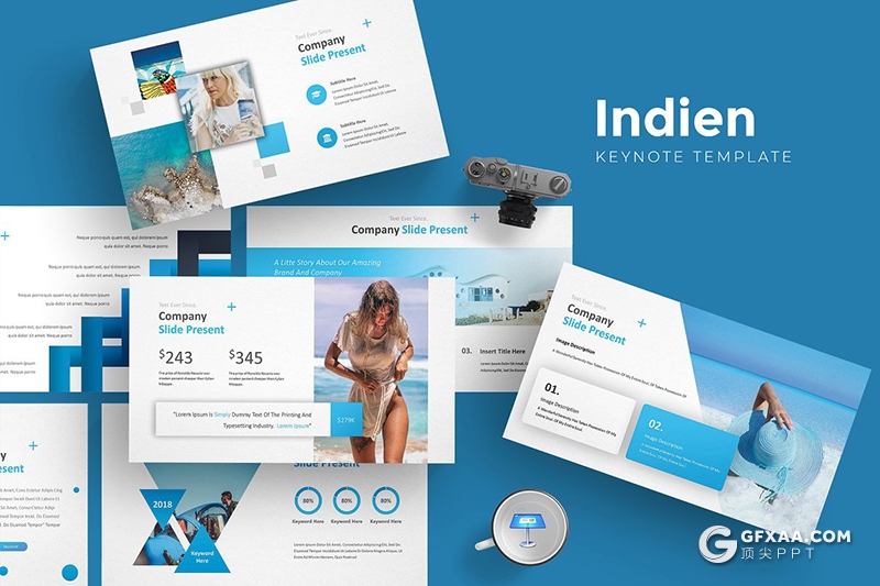 30页旅游行业旅游度假海滩冲浪调研分析keynote模板 5种主题配色 - 顶尖PPT