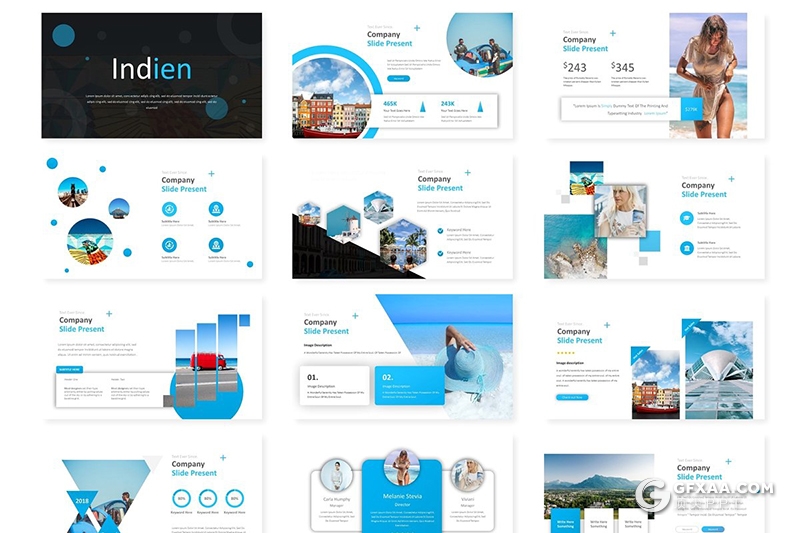 30页旅游行业旅游度假海滩冲浪调研分析Google slides模板 5种主题配色 - 顶尖PPT