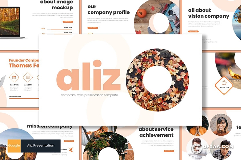 30页创意圆形版式设计简约唯美风格Google slides模板 5种主题配色 - 顶尖PPT