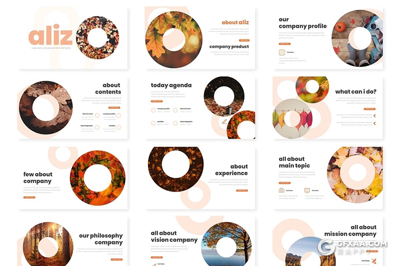 30页创意圆形版式设计简约唯美风格Google slides模板 5种主题配色 - 顶尖PPT