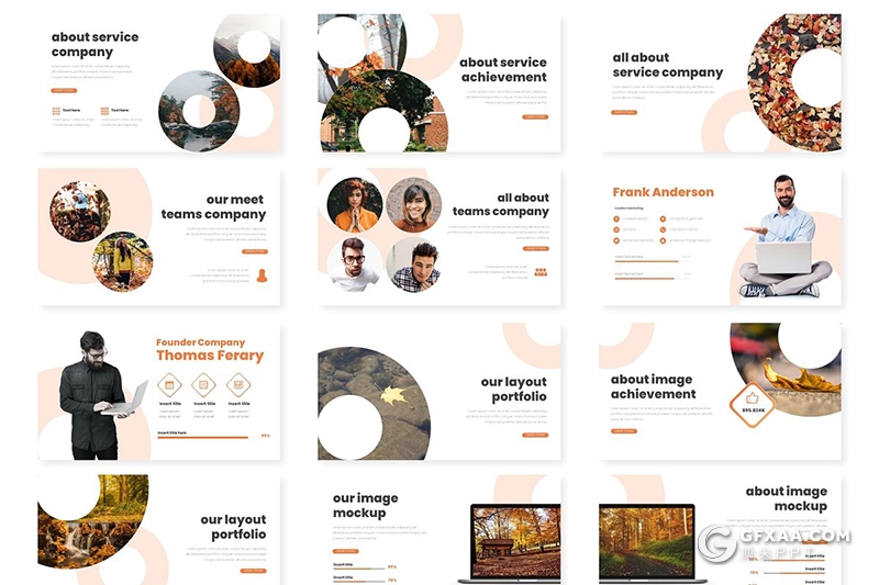 30页创意圆形版式设计简约唯美风格Google slides模板 5种主题配色 - 顶尖PPT