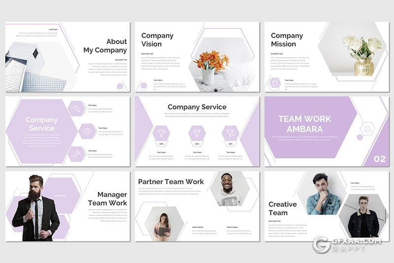 30页六边形组合版式简约商务多用途Google slides模板 5种主题配色 - 顶尖PPT