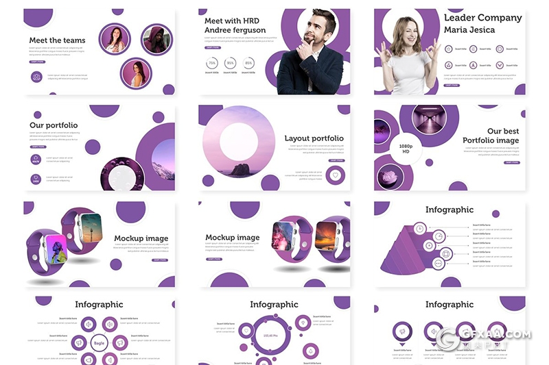 30页创意圆形组合设计商务多用途PPT模板 5种主题配色 - 顶尖PPT