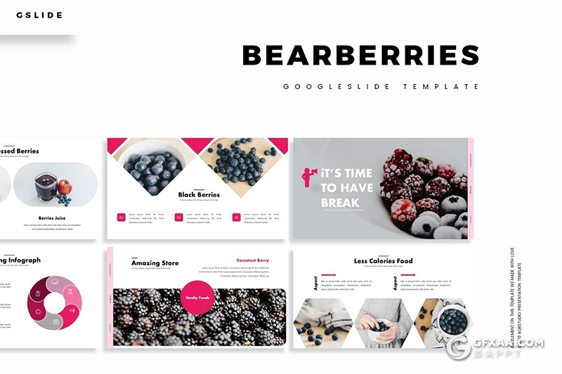30页扁平化水果介绍展示Google slides模板 5种主题配色 - 顶尖PPT