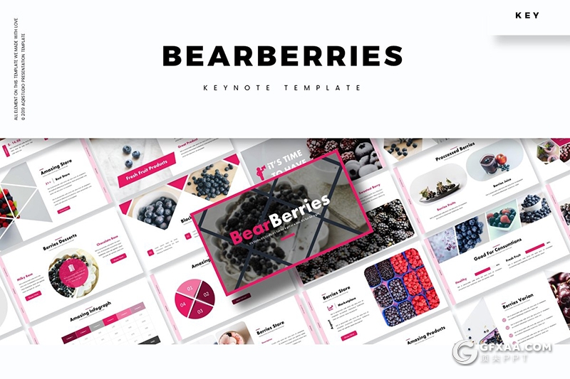 30页扁平化水果介绍展示keynote模板 5种主题配色 - 顶尖PPT