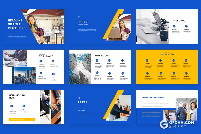39页蓝橙扁平化企业公司介绍展示Google slides模板 - 顶尖PPT