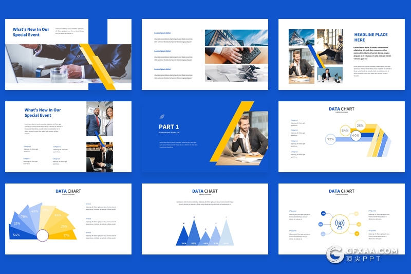 39页蓝橙扁平化企业公司介绍展示Google slides模板 - 顶尖PPT