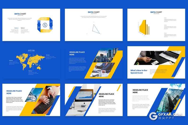 39页蓝橙扁平化企业公司介绍展示Google slides模板 - 顶尖PPT