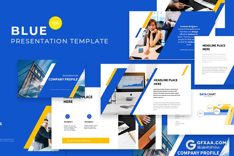 39页蓝橙扁平化企业公司介绍展示Google slides模板 - 顶尖PPT