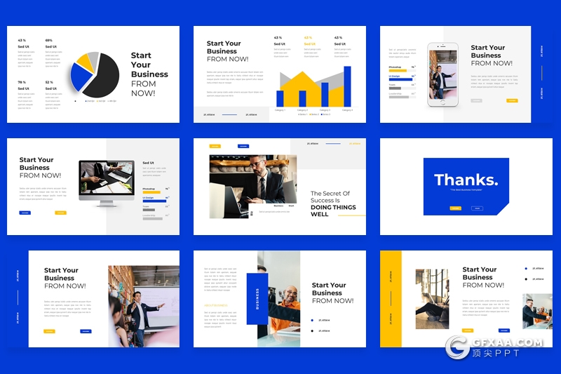 30页蓝色商务风格企业团队宣传介绍多用途PPT模板 - 顶尖PPT