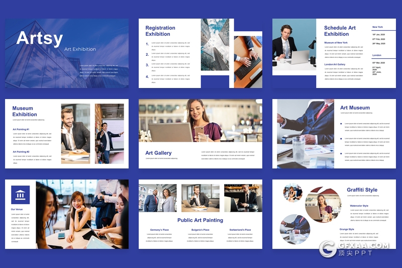 30页蓝色企业团队介绍展示工作汇报计划PPT模板 3种主题配色 - 顶尖PPT