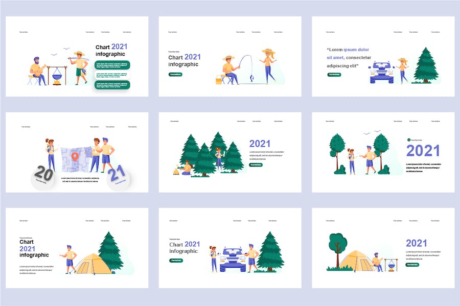 休闲娱乐运动场景插画PPT模板 - 顶尖PPT