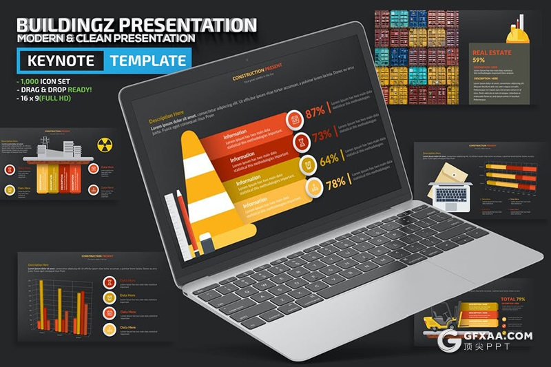 卡通风工程建筑工作汇报总结数据分析keynote模板 - 顶尖PPT