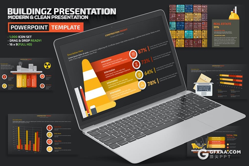 卡通风工程建筑工作汇报总结数据分析PPT模板 - 顶尖PPT