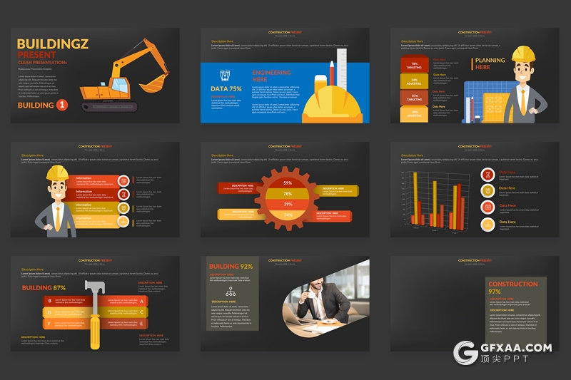 卡通风工程建筑工作汇报总结数据分析keynote模板 - 顶尖PPT