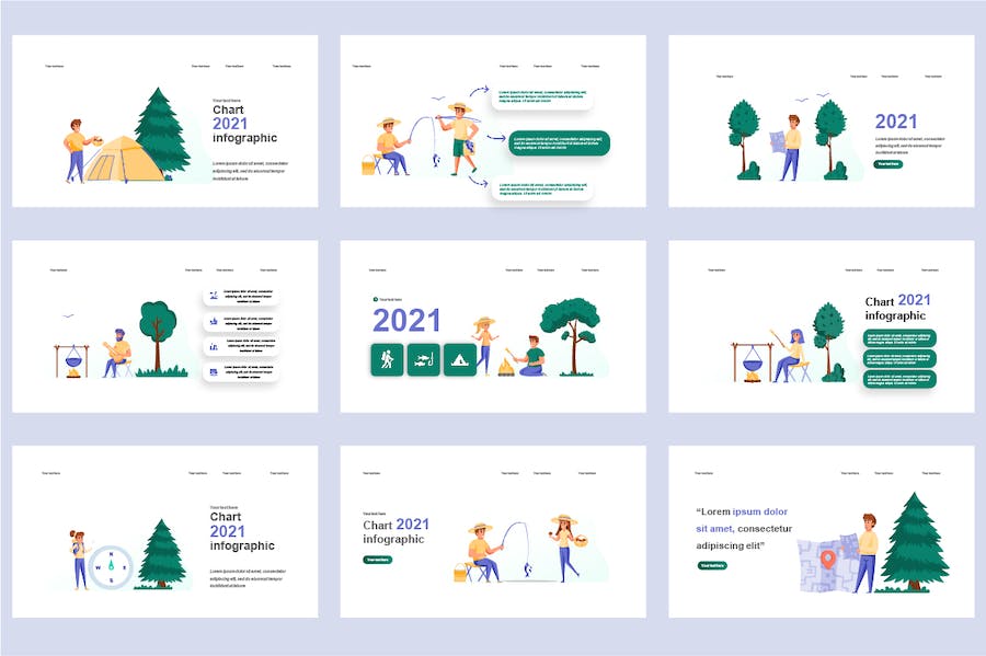 休闲娱乐运动场景插画PPT模板 - 顶尖PPT