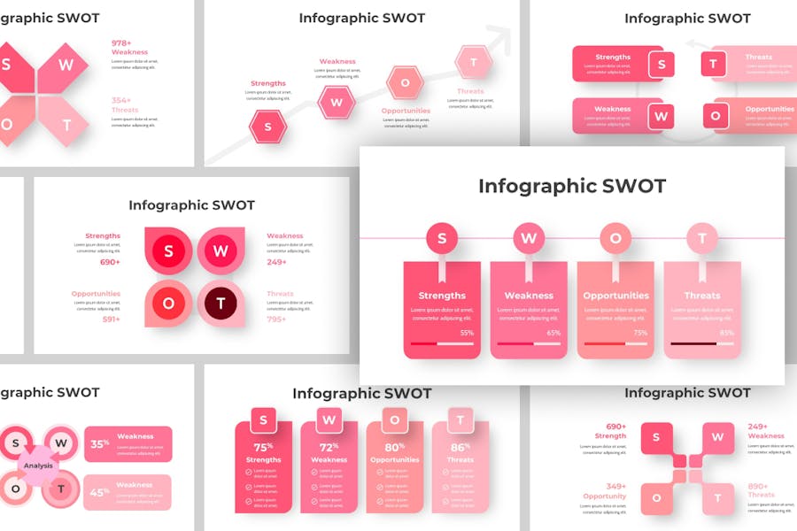 商务SWOT分析数据可视化流程Keynote模板 - 顶尖PPT