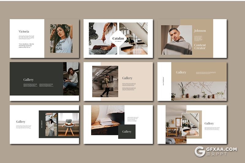 40页极简艺术风格摄影图片展示模特写真PPT模板 - 顶尖PPT