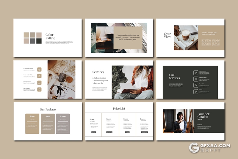 40页极简艺术风格摄影图片展示模特写真PPT模板 - 顶尖PPT