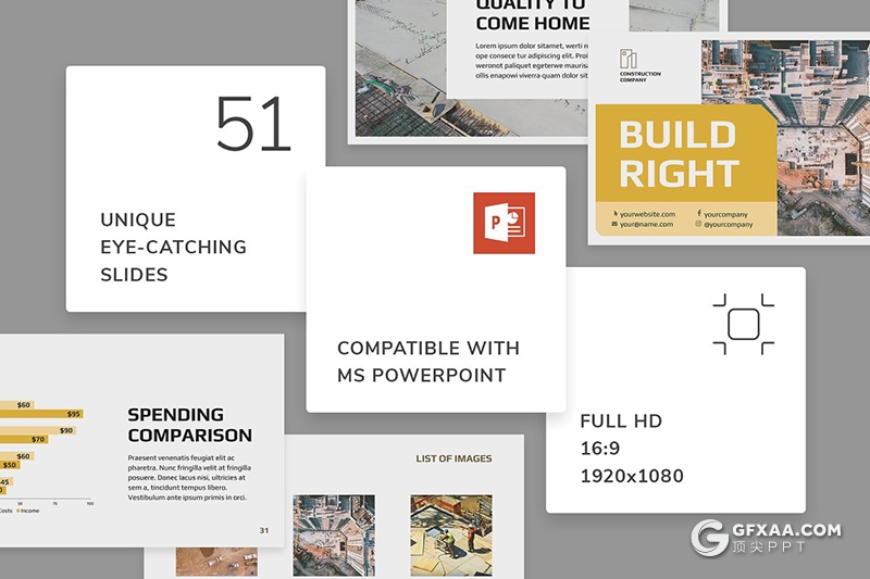 51页建筑公司介绍展示项目展示通用PPT模板 - 顶尖PPT