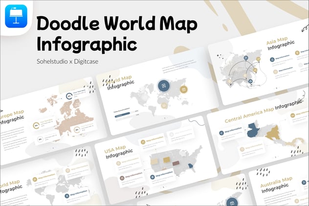 世界地图信息图涂鸦风格基调 - 顶尖PPT